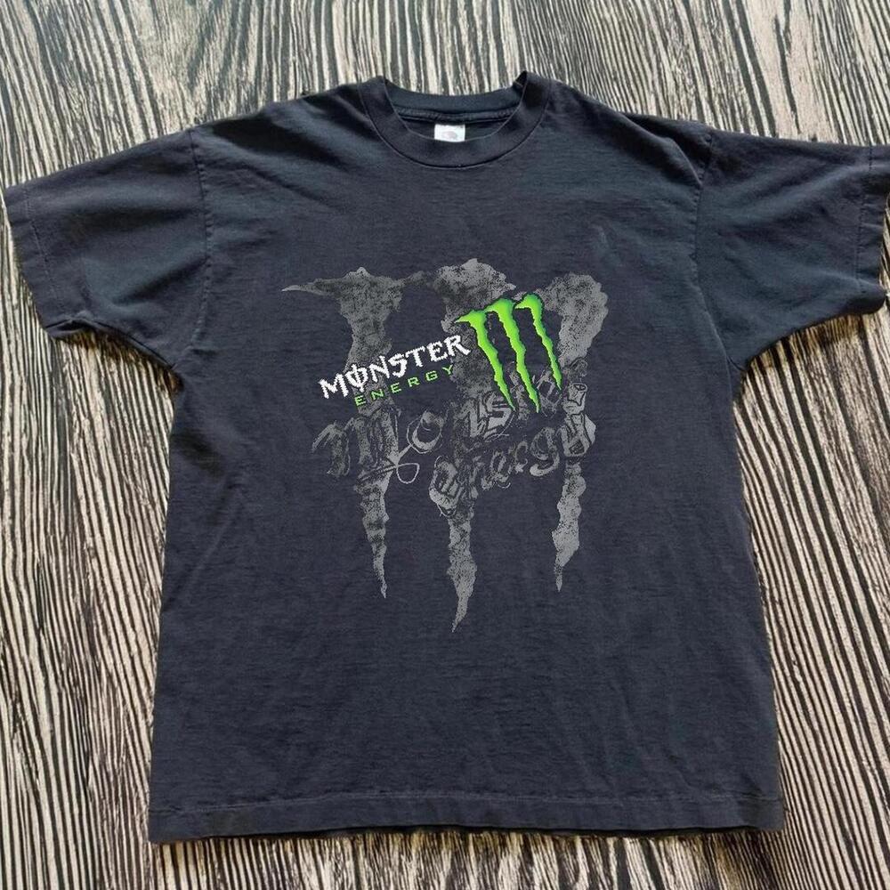 Gildan Men Black T-Shirt, Black Monster Energy T-Shirt With Green Accents